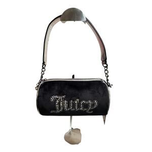 Juicy Couture Black Velvet Rhinestone Logo Shoulder Bag Y2K babydoll Grunge NWT
